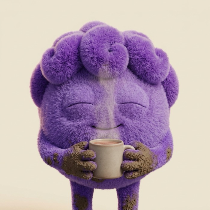 Buddy holding a warm mug of cocoa with his eyes closed, smiling